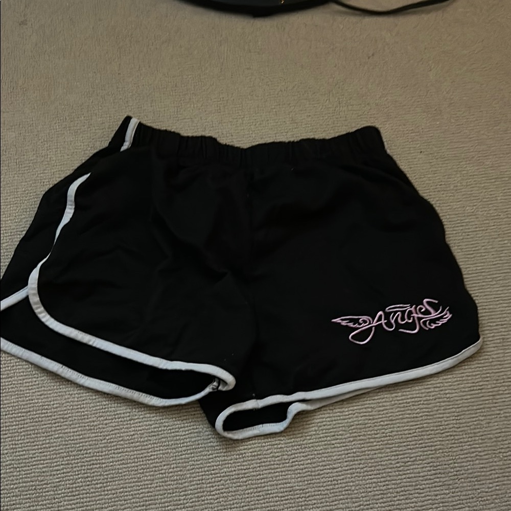 ROMWE Black and Pink Athletic Shorts with Curved Hem